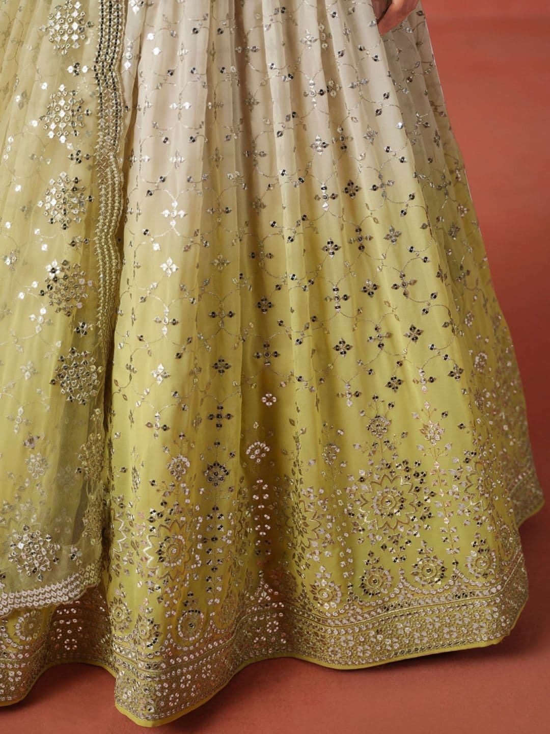 ETHNIC PLUS Embroidered Yellow Embellished Sequinned Semi-Stitched Lehenga & Blouse With Dupatta thumbnail 5