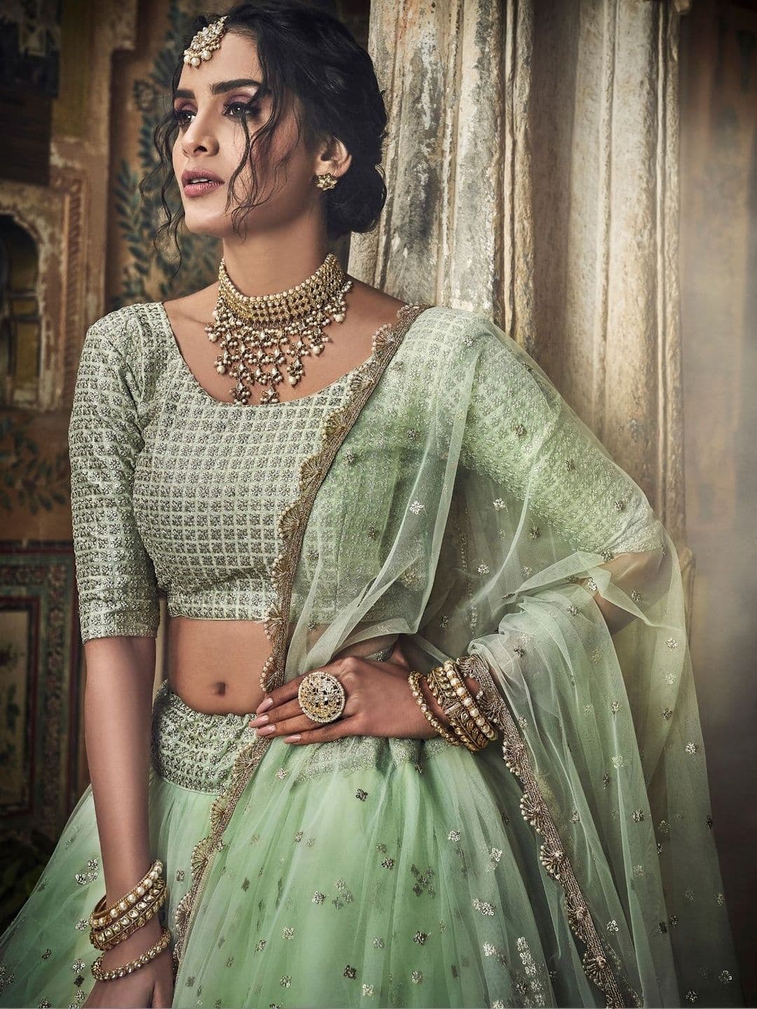 Fusionic Embellished Sequinned Semi-Stitched Lehenga & Blouse With Dupatta thumbnail 3