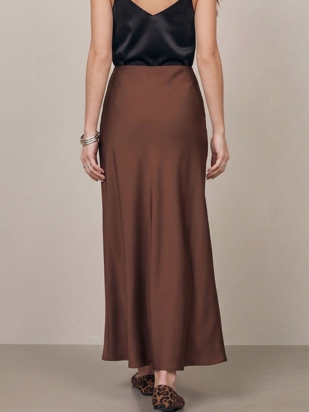 Outzidr Women Satin Maxi A-Line Skirt thumbnail 4