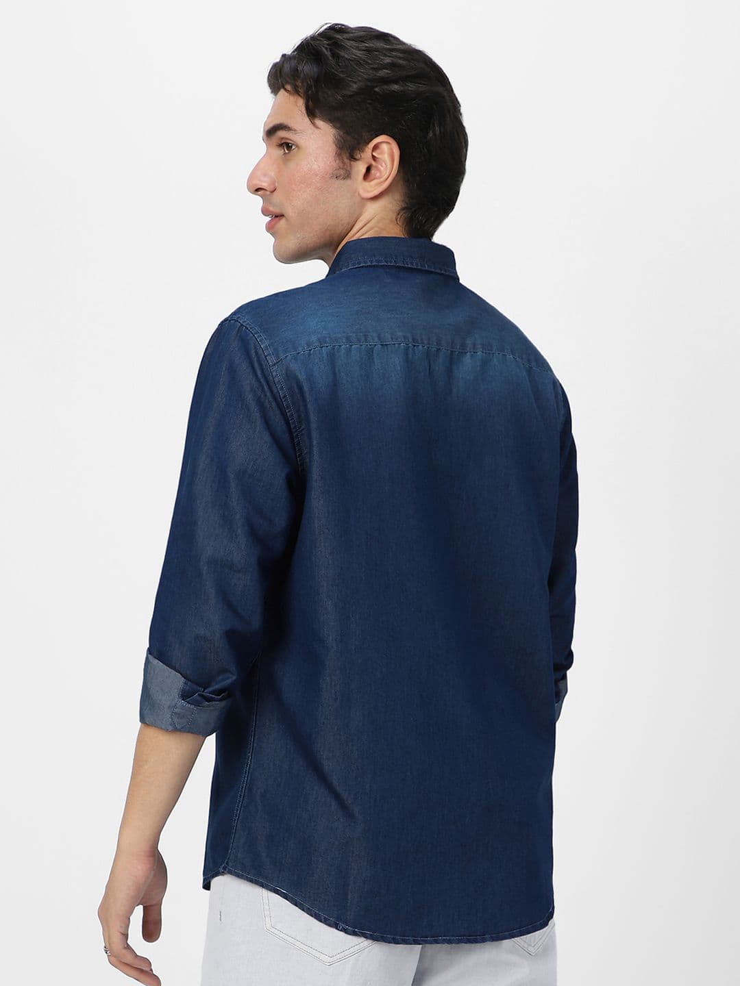 Urbano Fashion Men Spread Collar Solid Denim Casual Shirt thumbnail 5