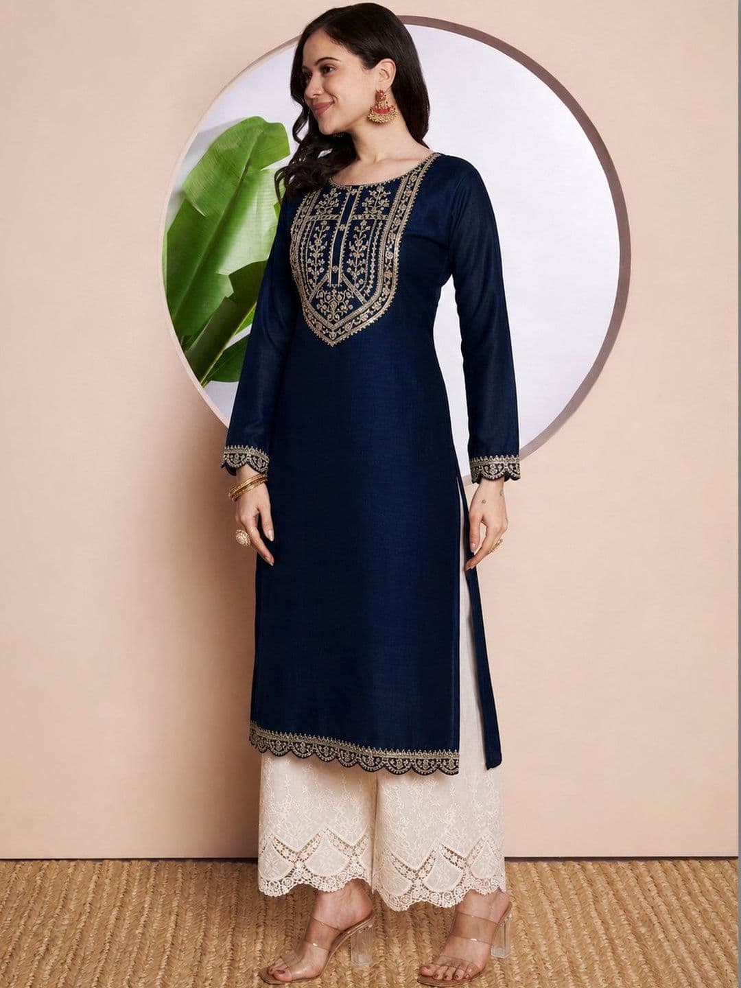 rarethread Women Ethnic Motifs Embroidered Thread Work Kurta thumbnail 3