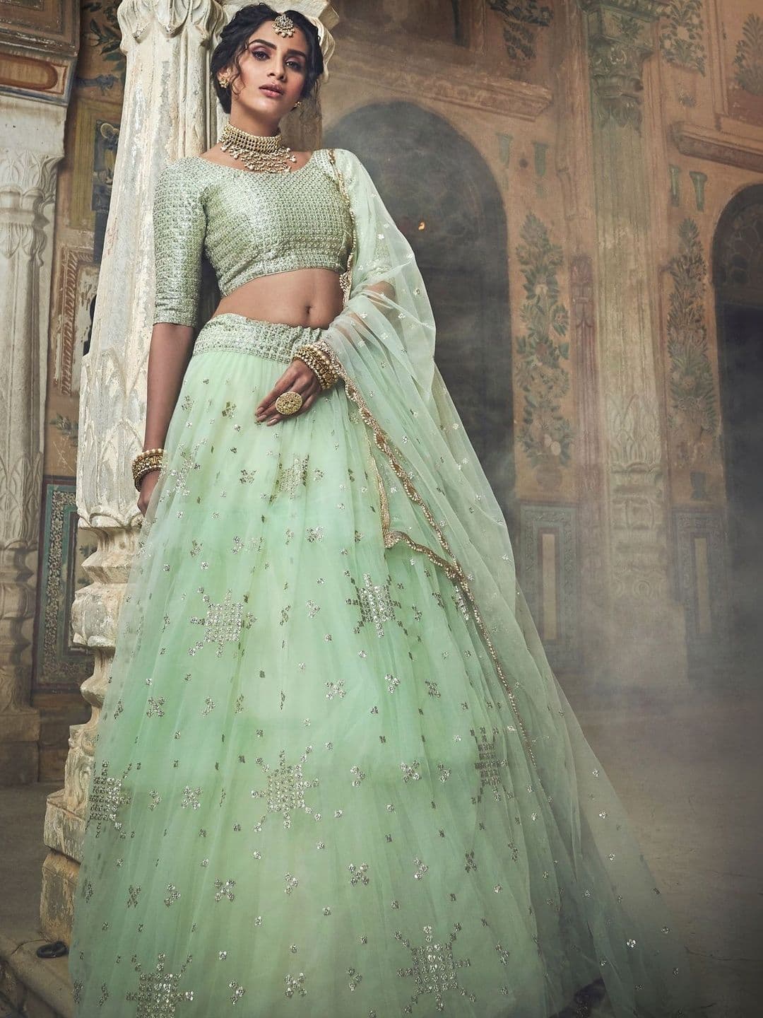 Fusionic Embellished Sequinned Semi-Stitched Lehenga & Blouse With Dupatta thumbnail 4