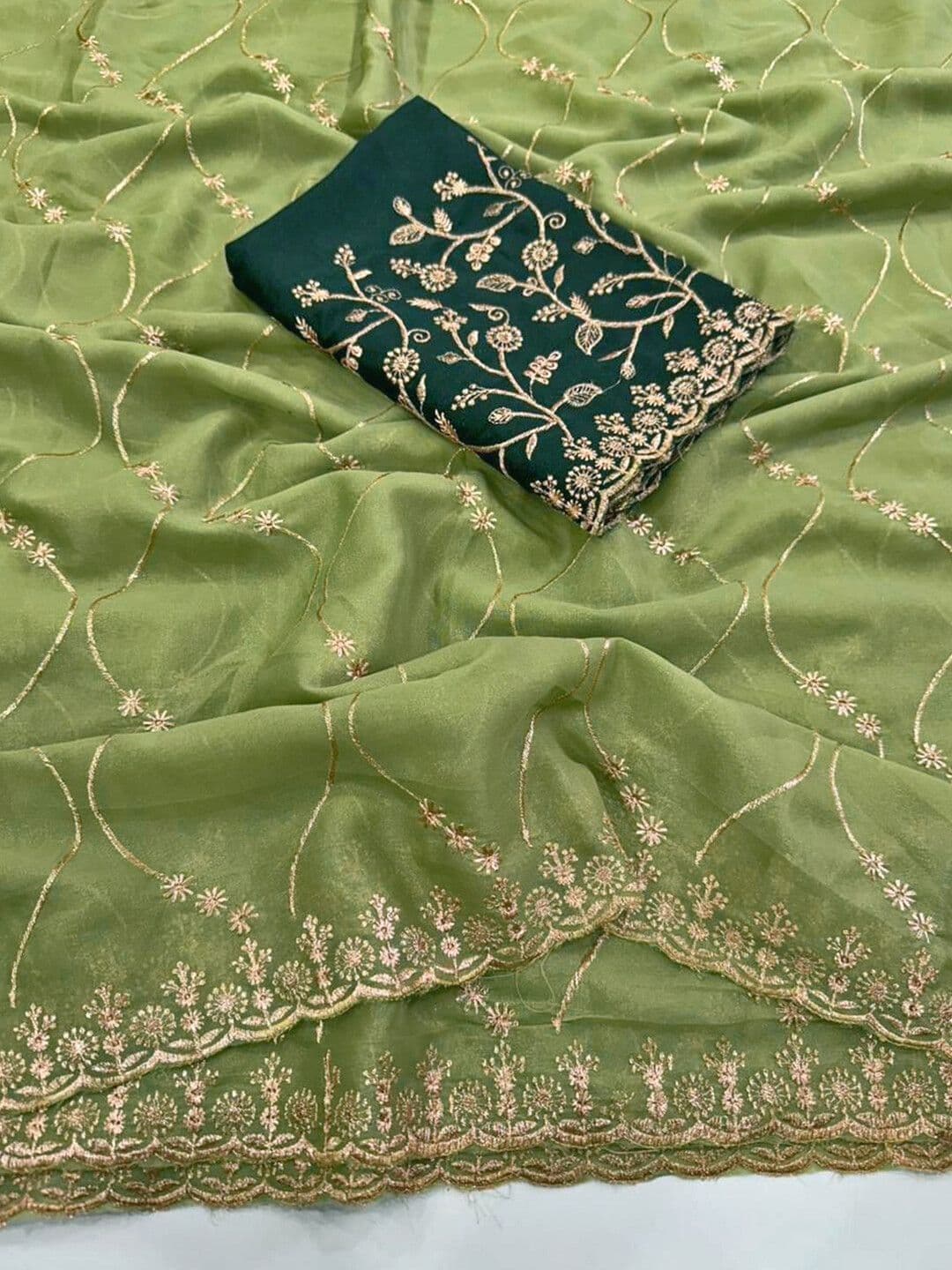 Satrani Floral Embroidered Pure Georgette Saree With Designer Blouse thumbnail 2