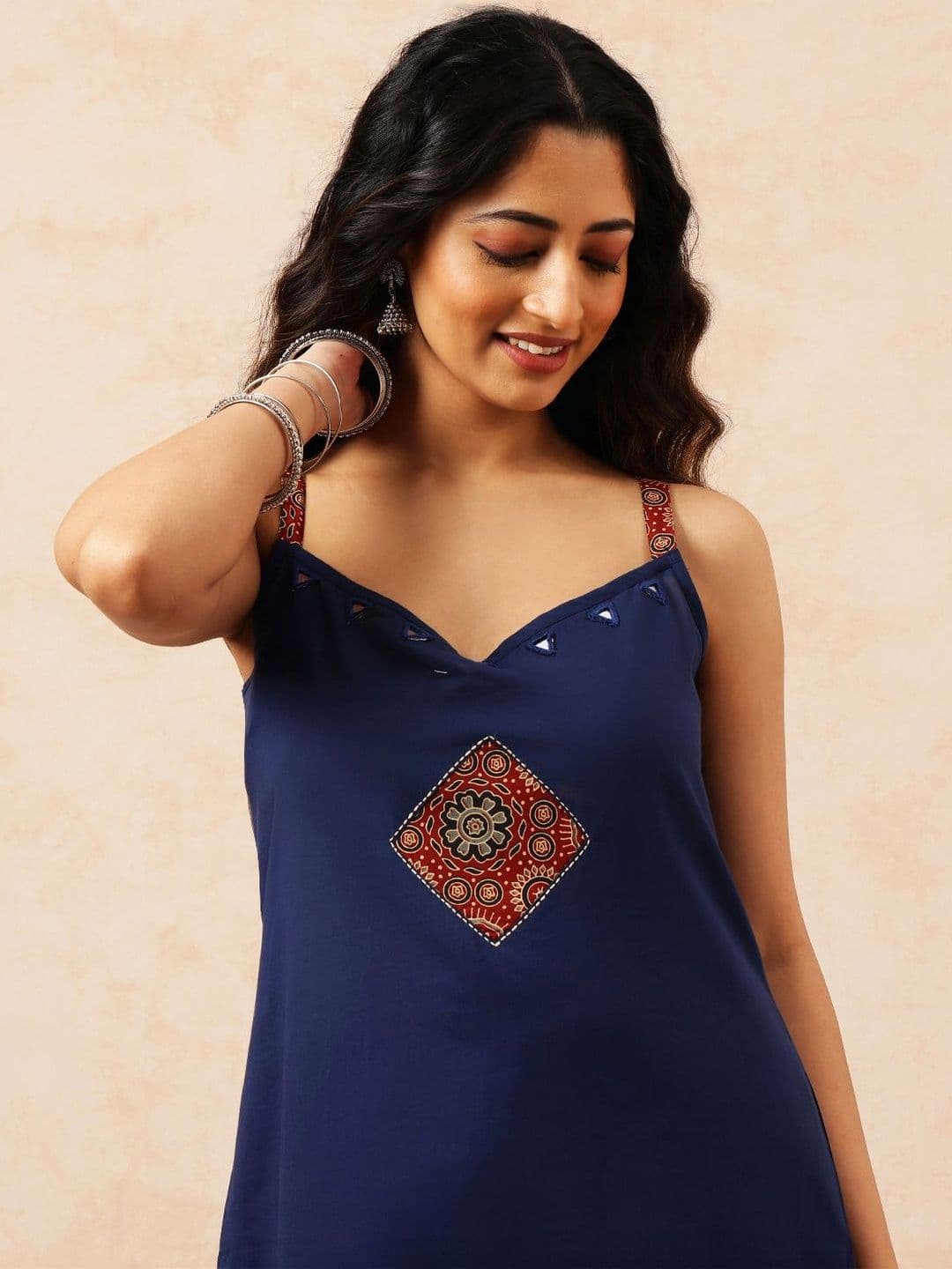 GULMEHAK Women Ethnic Motifs Embroidered Regular Mirror Work Pure Cotton Kurta with Palazzos thumbnail 6