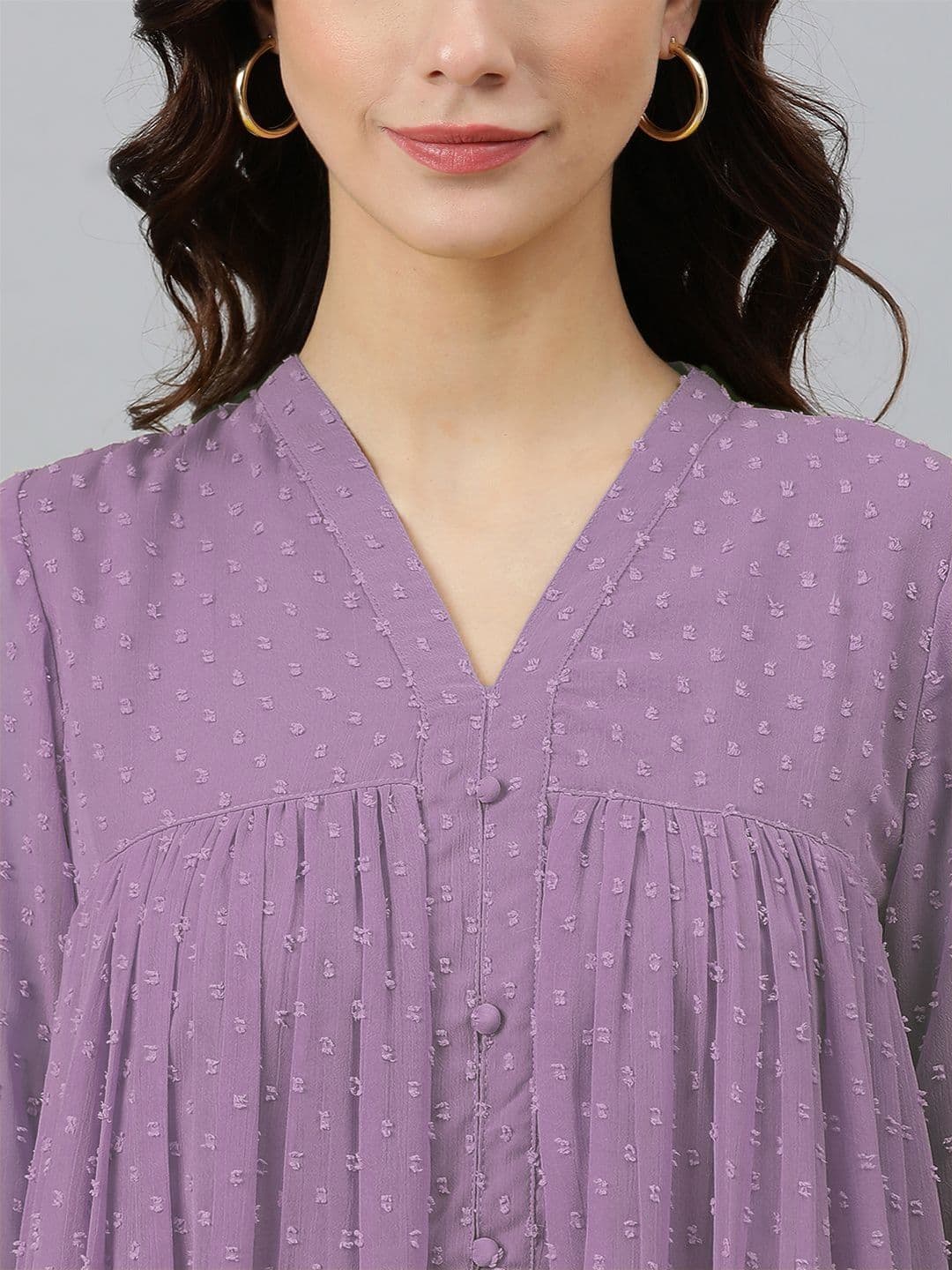 Janasya Women Lavender Dobby Chiffon Self Design Flared Kurta thumbnail 3