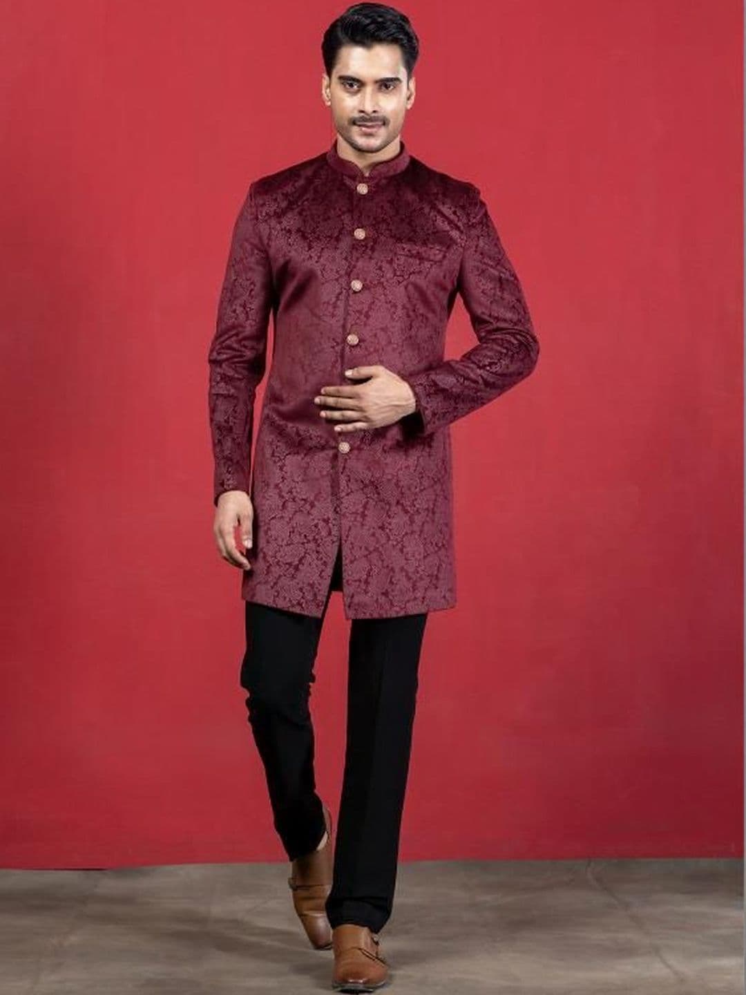 EKYAA Men Mandarin Collar Sherwani