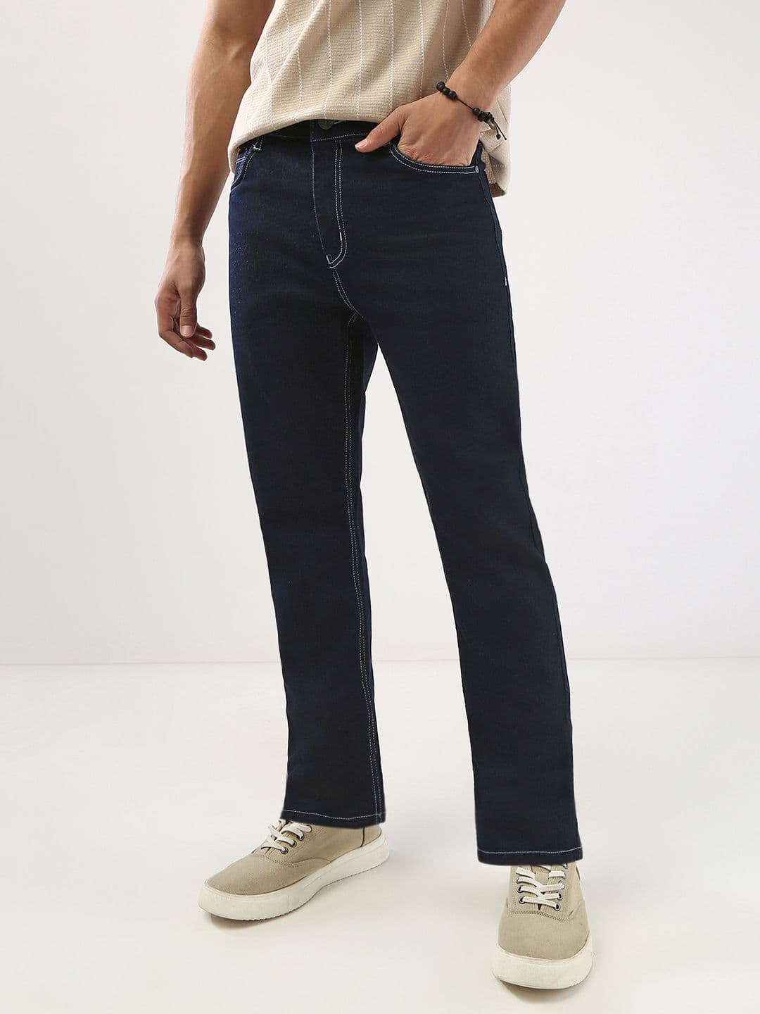 Urbano Fashion Men Dark Blue Straight Fit Washed Jeans Stretchable thumbnail 7