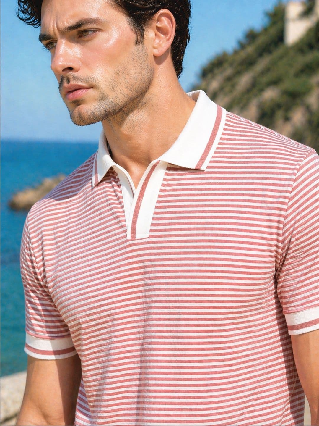 MaverIQ Men Striped Polo Collar T-shirt thumbnail 2