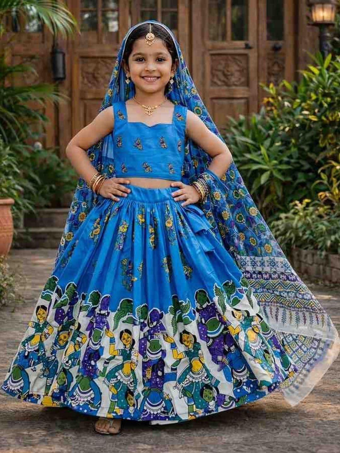 KALINI Girls Printed Tie and Dye Ready to Wear Lehenga & Blouse With Dupatta - view 1