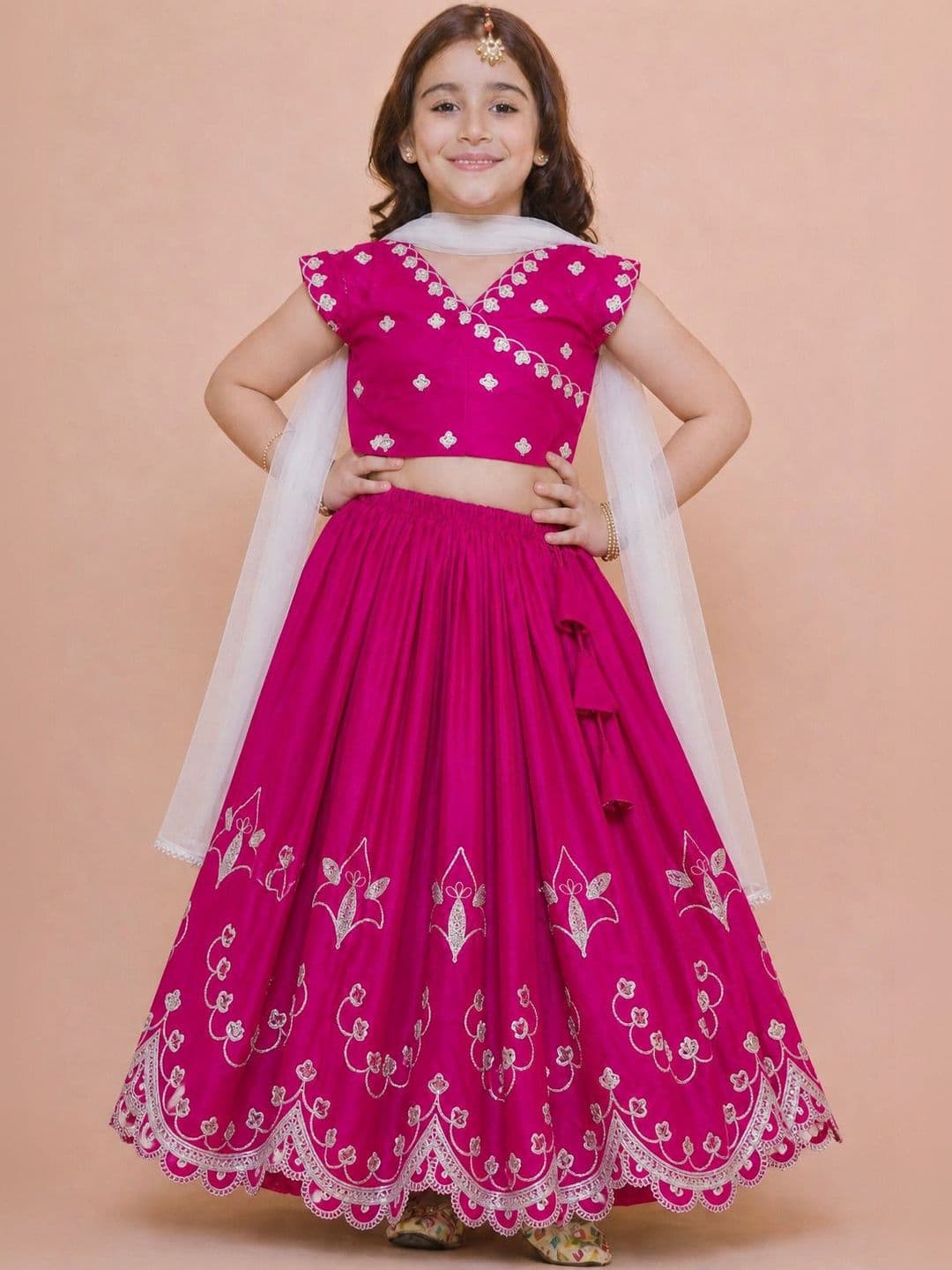 KATRODIYA ENTERPRISE Girls Embroidered Thread Work Ready to Wear Lehenga & Blouse With Dupatta - view 1