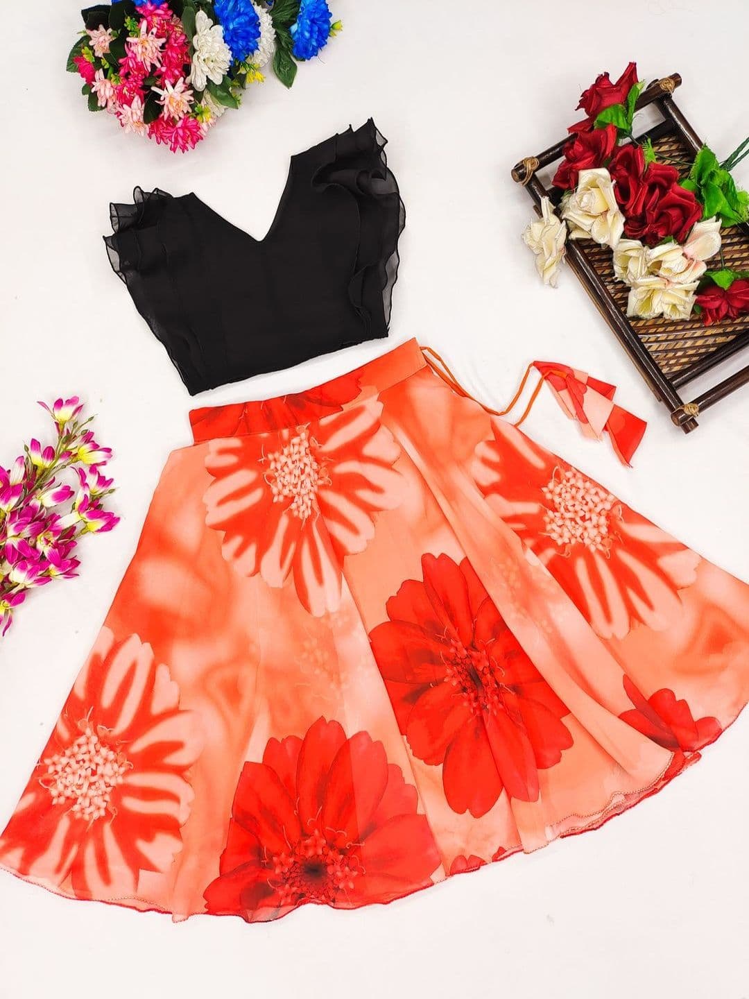 KALINI Girls Tie and Dye Ready to Wear Lehenga & thumbnail 3