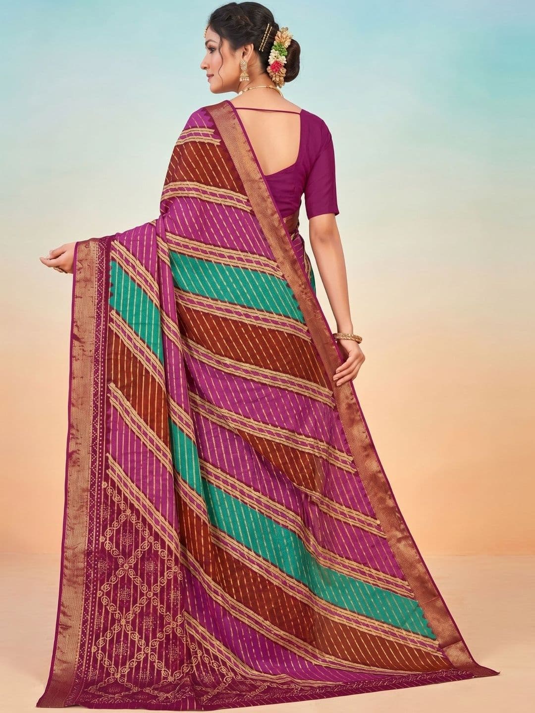 HERE&NOW X Minu Fashions Woven Design Zari Pure Cotton Block Print Saree thumbnail 2