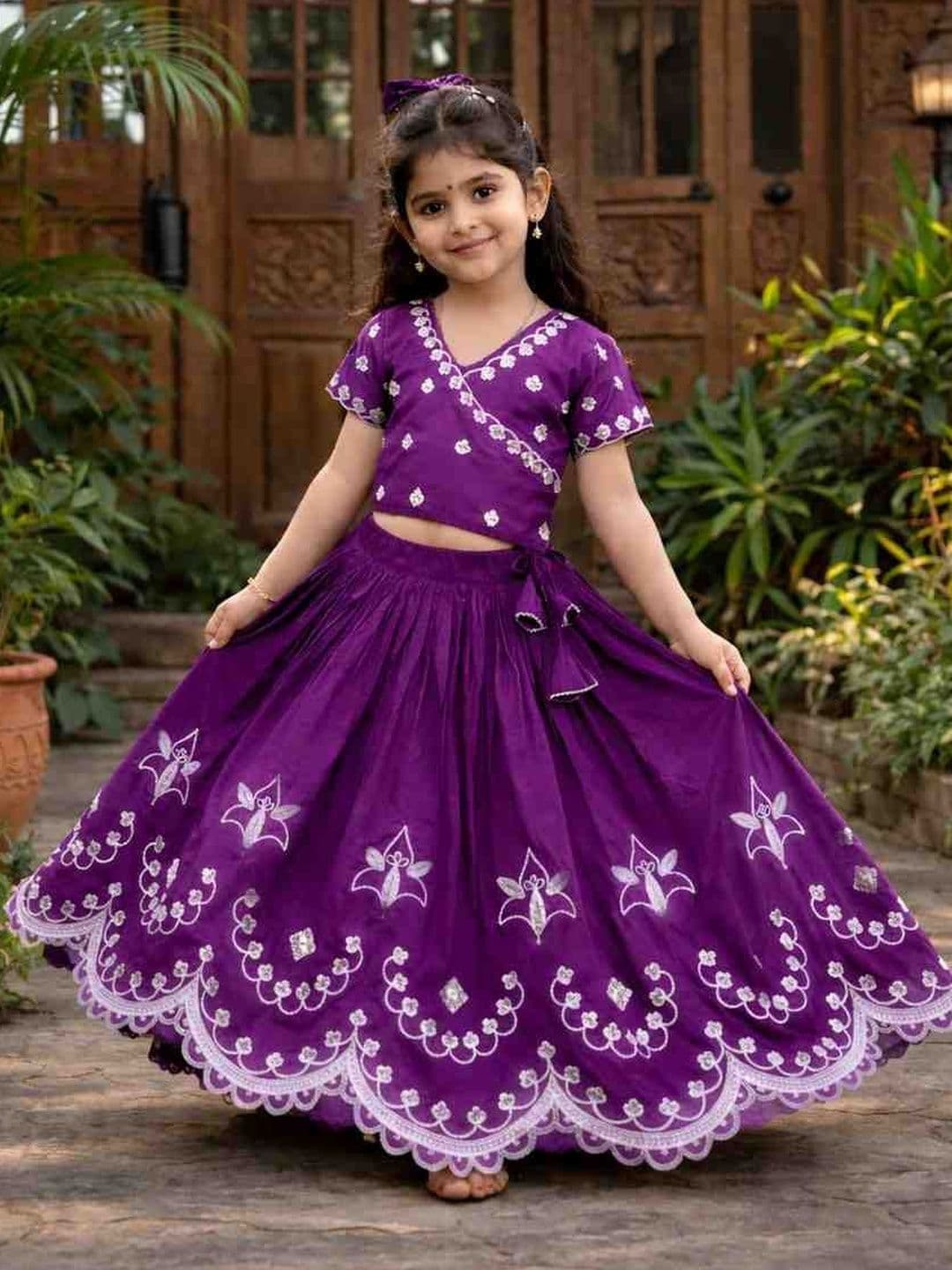 KALINI Girls Embroidered Sequinned Tie and Dye Ready to Wear Lehenga & - view 1