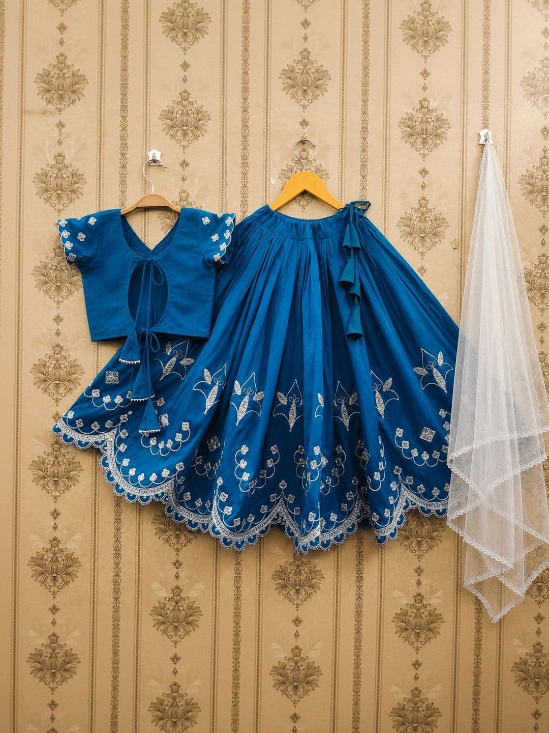 KATRODIYA ENTERPRISE Girls Embellished Thread Work Semi-Stitched Lehenga & Blouse With Dupatta thumbnail 4