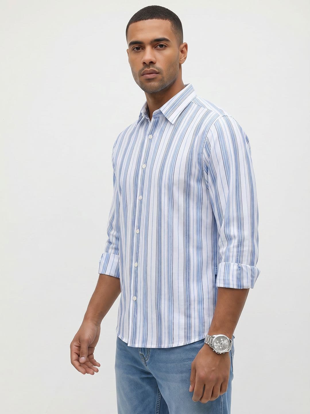 The Roadster Life Co. Vertical Striped Pure Cotton Casual Shirt thumbnail 5
