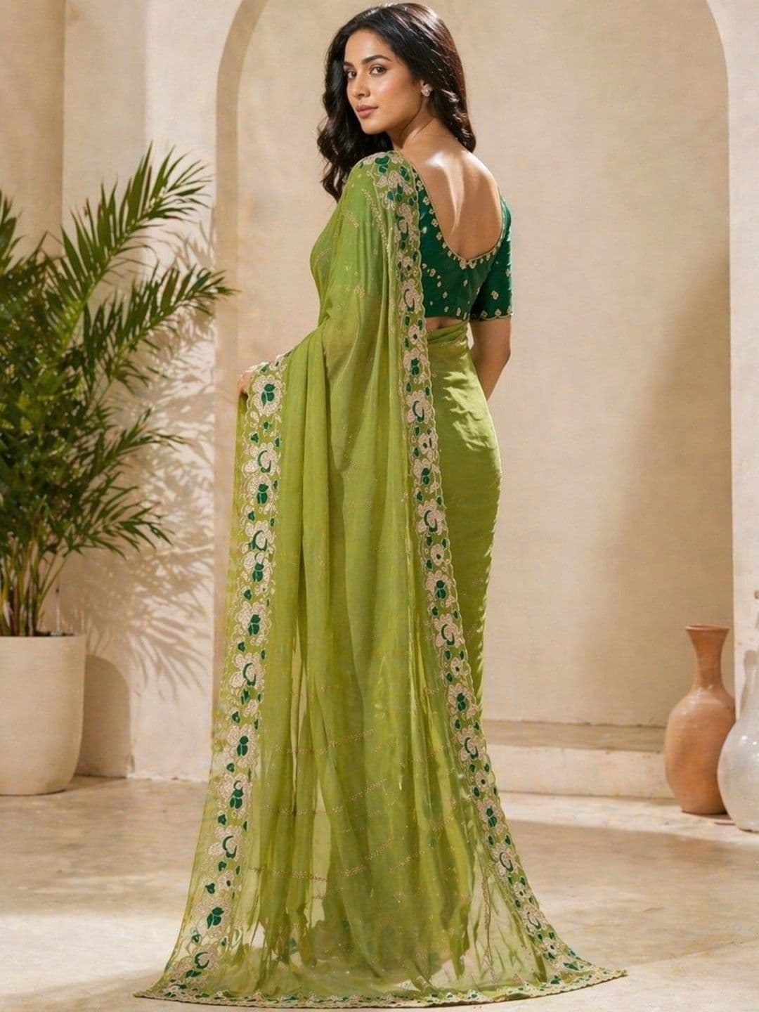 Mitera Embellished Embroidered Poly Georgette Heavy Work Banarasi Saree thumbnail 4