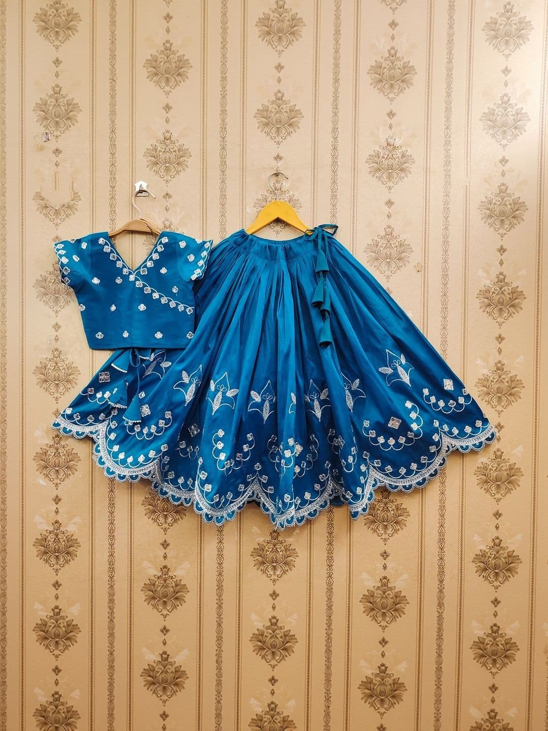 KALINI Girls Embroidered Thread Work Tie and Dye Ready to Wear Lehenga & thumbnail 2