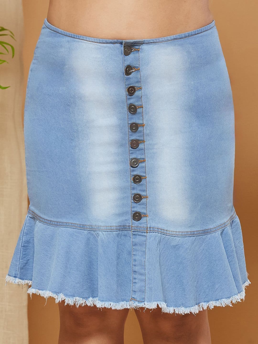 Miss Chase A+ Plus Size Women's Regular Fit Clean Look Midi Light Weight Denim Skirt thumbnail 3