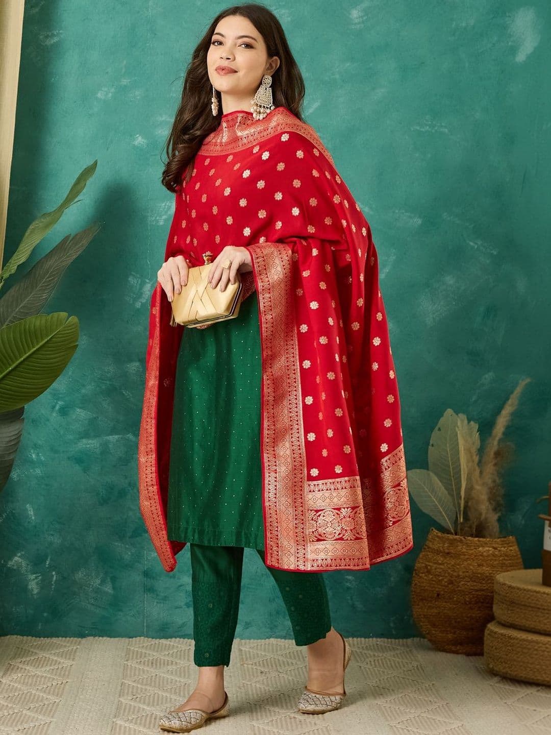 VASVI Ethnic Motifs Woven Design Cotton Silk Dupatta with Zari thumbnail 6