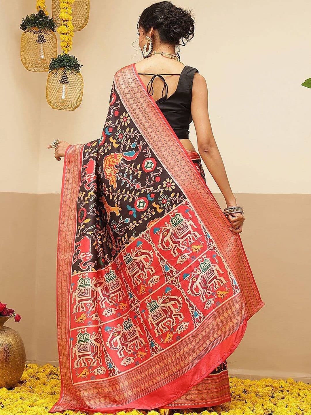 Silk Land Kalamkari Phulkari Jute Silk Fusion Patola Saree thumbnail 2