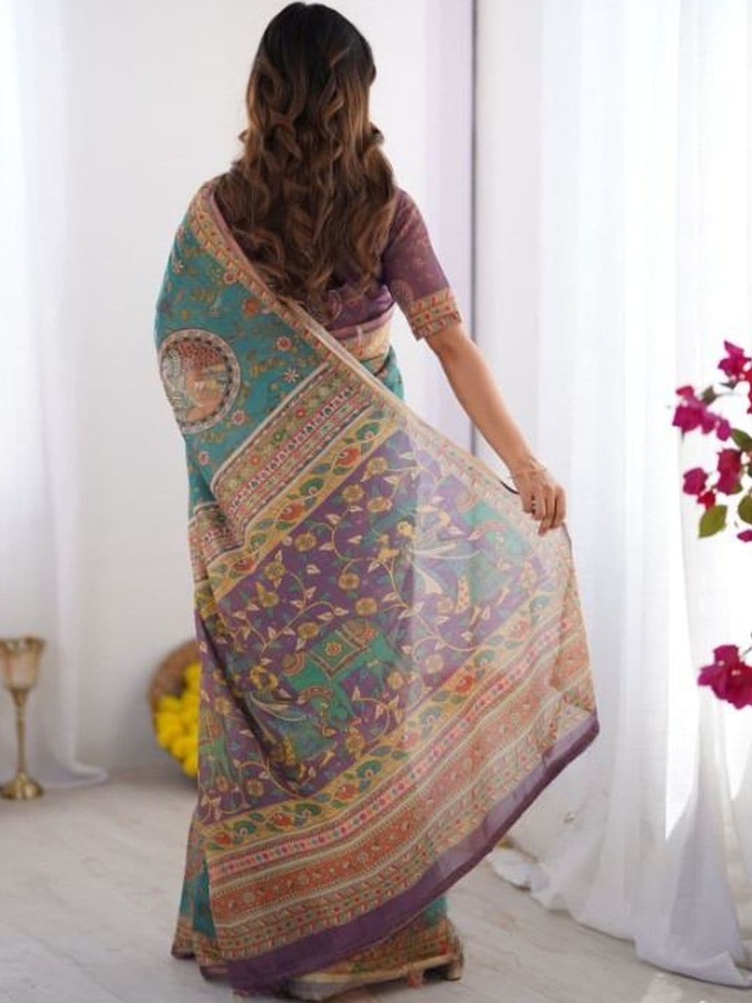 KALINI Ethnic Motifs Linen Blend Handloom Chanderi Saree thumbnail 2