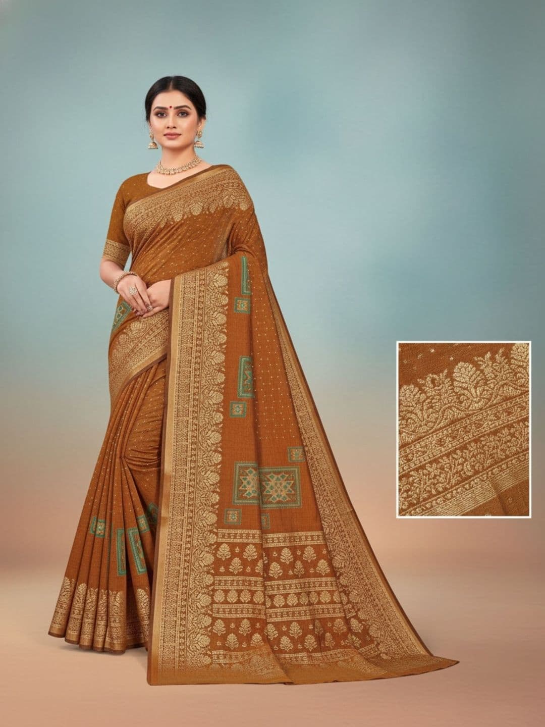 HERE&NOW X Minu Fashions Ethnic Motifs Zari Pure Cotton Handloom Banarasi Saree thumbnail 5