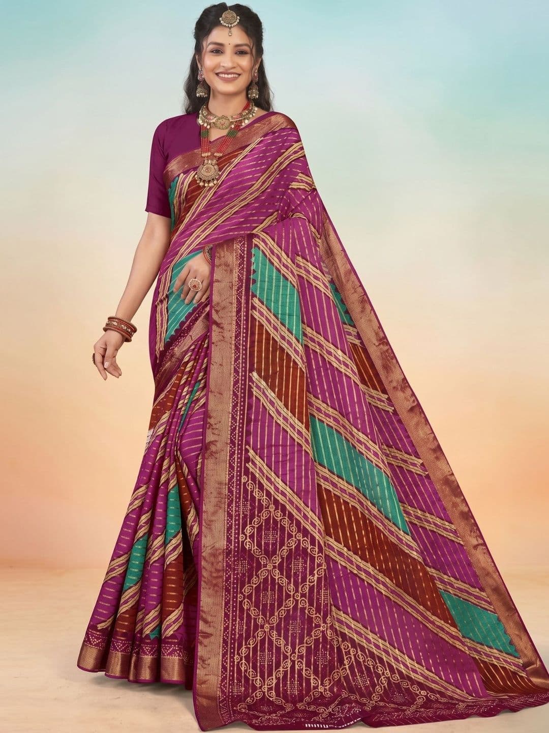 HERE&NOW X Minu Fashions Woven Design Zari Pure Cotton Block Print Saree thumbnail 3