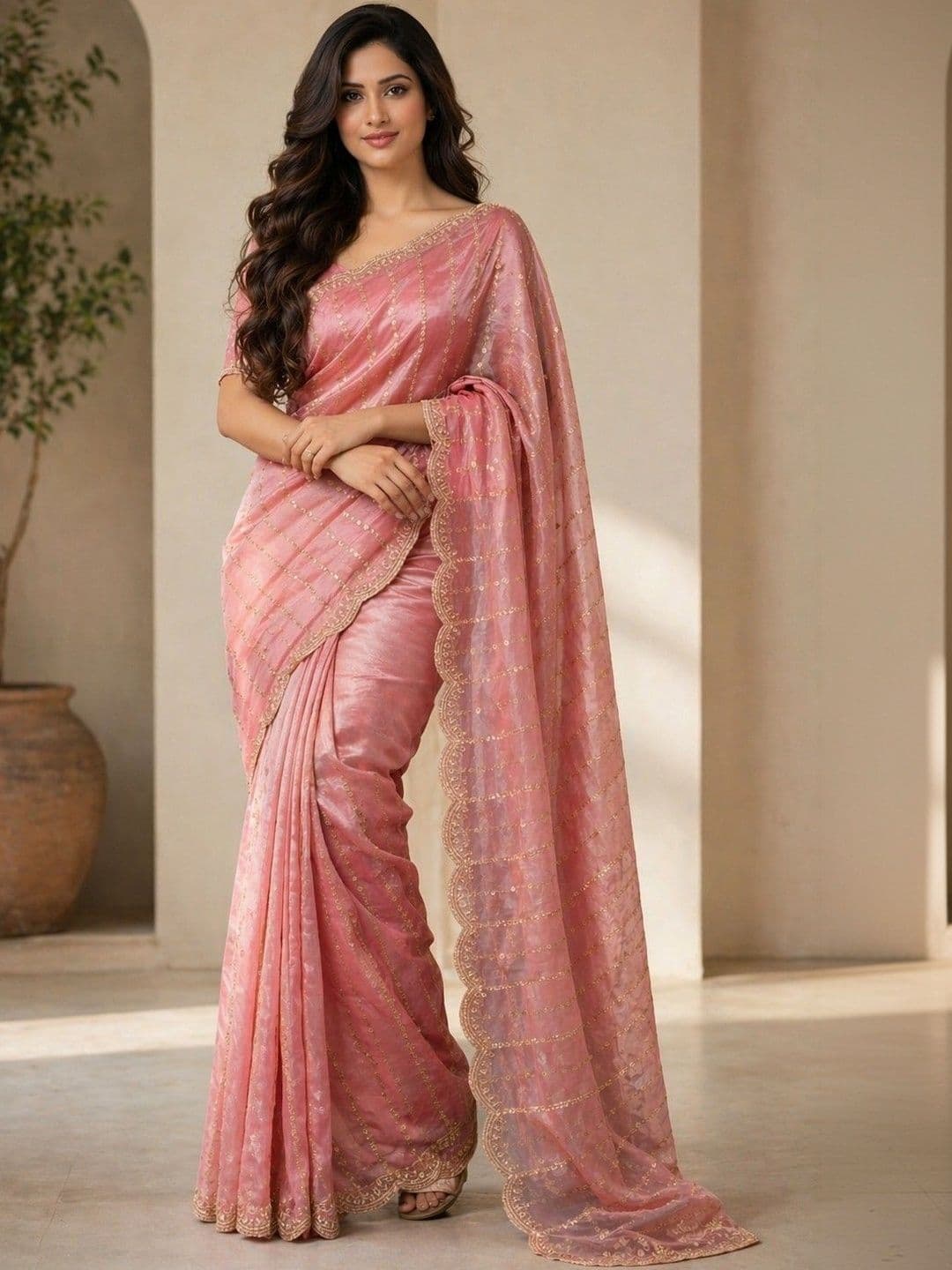 Mitera Woven Design Sequinned Poly Georgette Heavy Work Banarasi Saree - view 1