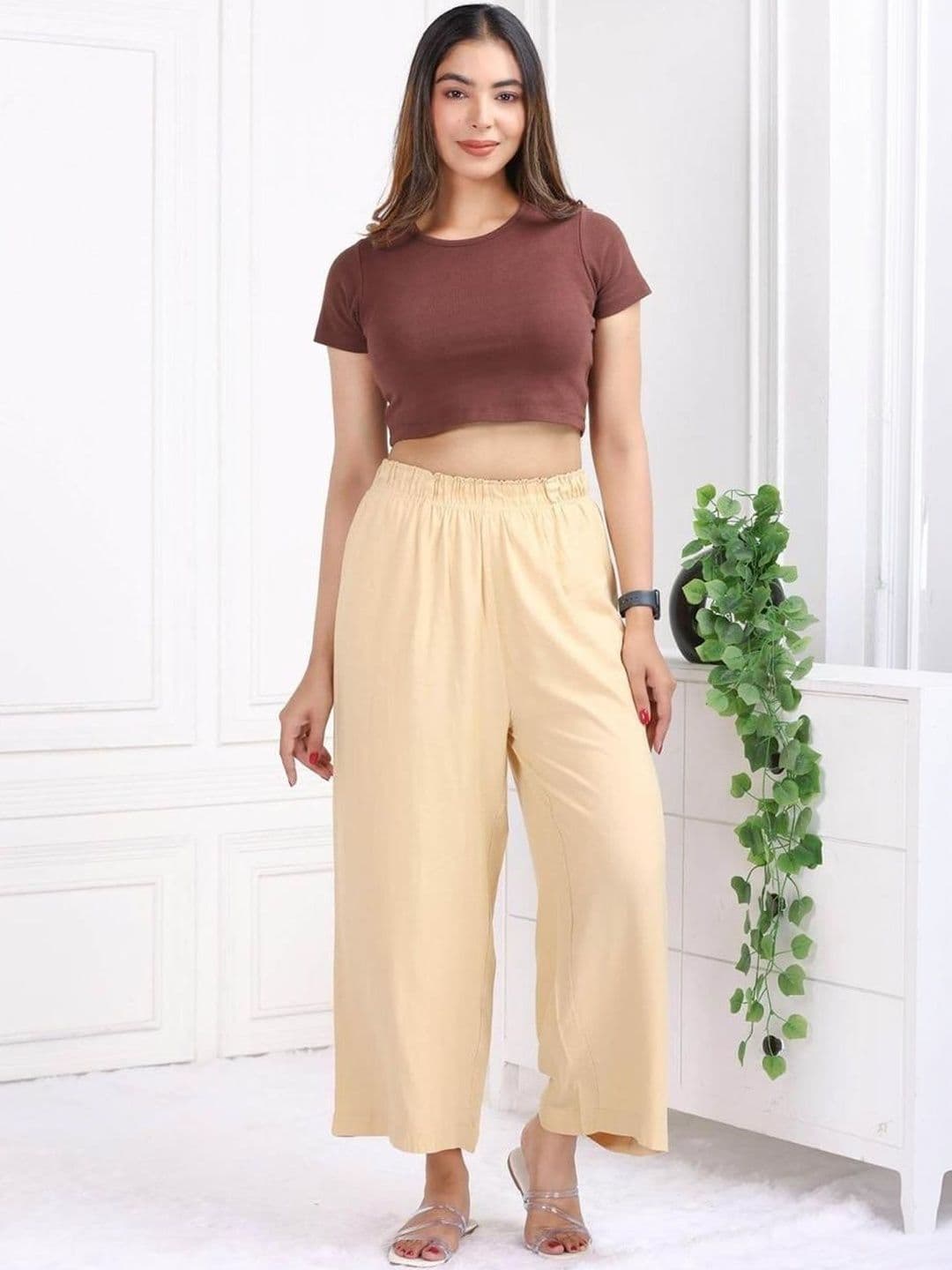 Fabinn Women Knitted Chiffon Blend Palazzos thumbnail 4
