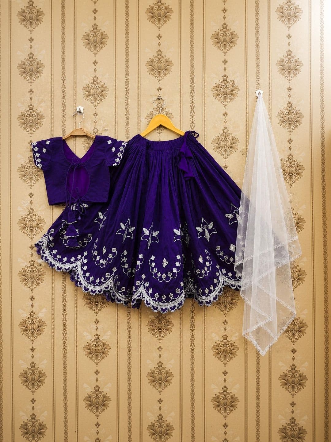 KATRODIYA ENTERPRISE Girls Embroidered Thread Work Semi-Stitched Lehenga & Blouse With Dupatta thumbnail 3