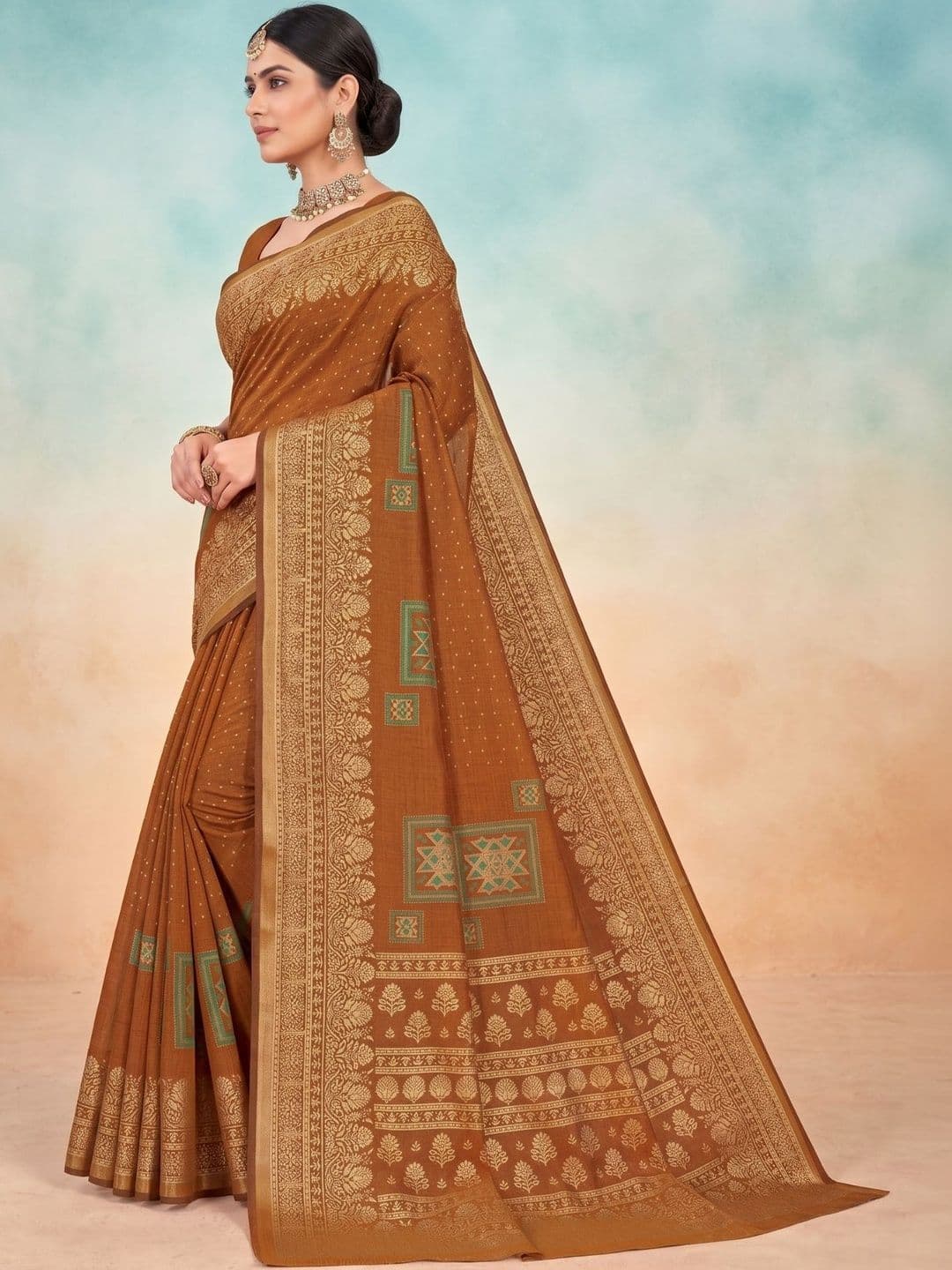 HERE&NOW X Minu Fashions Ethnic Motifs Zari Pure Cotton Handloom Banarasi Saree thumbnail 3