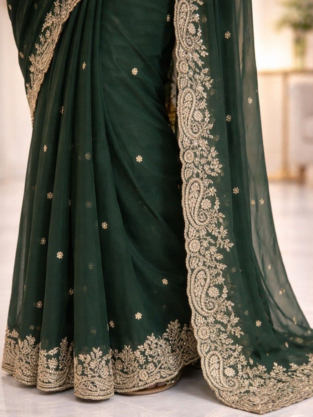 HERE&NOW Ethnic Motifs Embroidered Poly Georgette Heavy Work Banarasi Saree thumbnail 4
