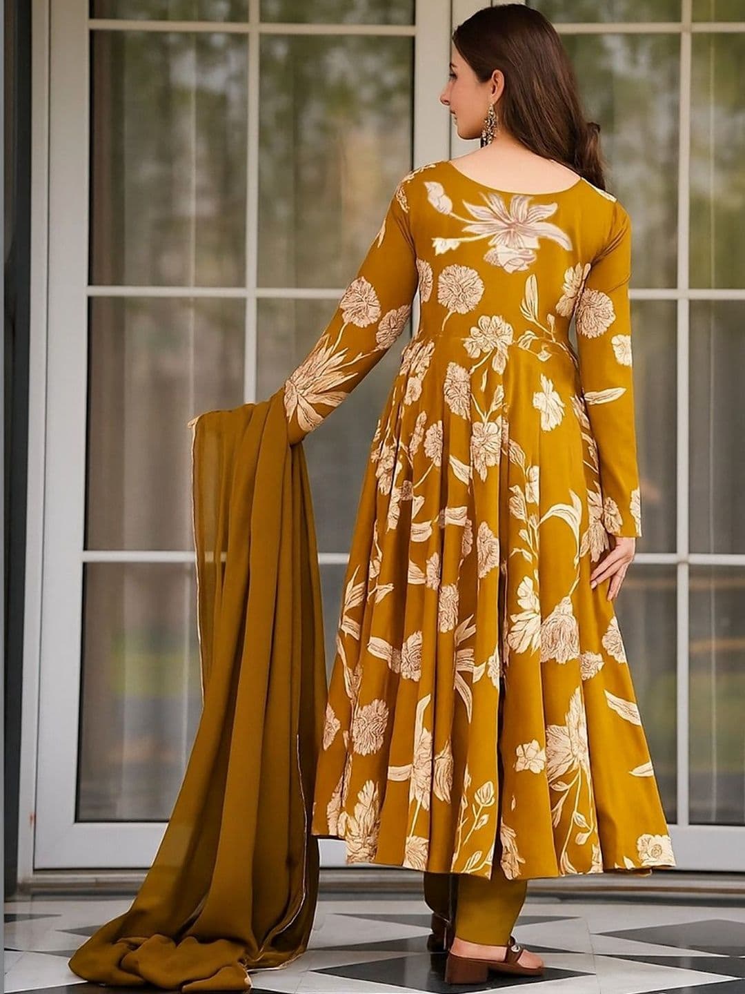 HERE&NOW Women Floral Printed Empire Kurta with Trousers & With Dupatta thumbnail 3