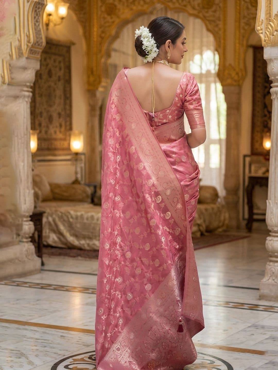 ANIRAV Ethnic Motifs Zari Silk Blend Heavy Work Banarasi Saree thumbnail 2