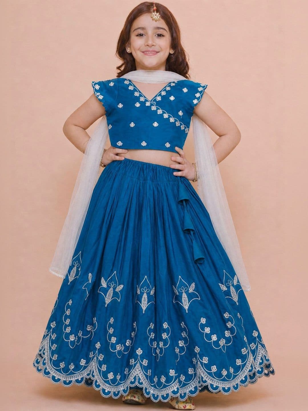 KATRODIYA ENTERPRISE Girls Embellished Thread Work Semi-Stitched Lehenga & Blouse With Dupatta - view 1