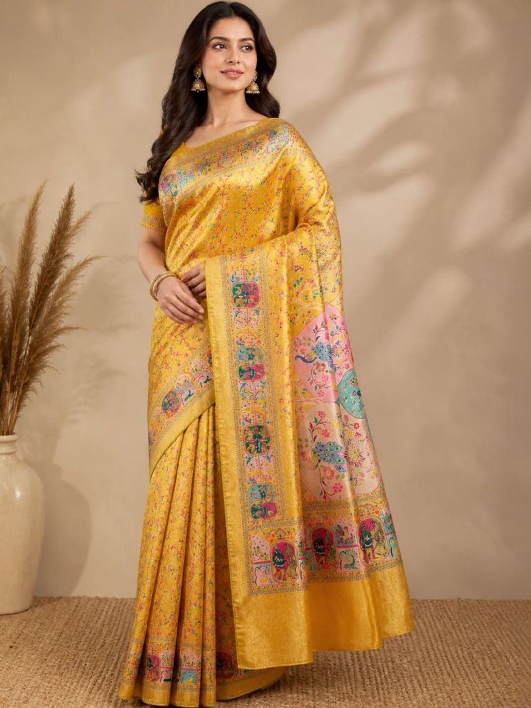 DHANLAXMI SAREES Ethnic Motifs Zari Silk Blend Handloom Banarasi Saree thumbnail 2