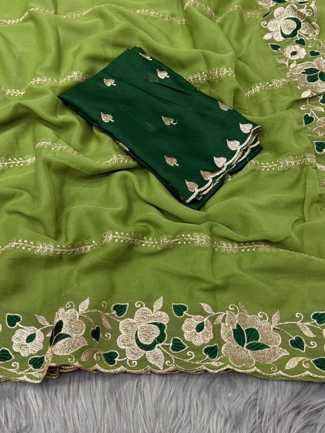 Mitera Embellished Embroidered Poly Georgette Heavy Work Banarasi Saree thumbnail 3