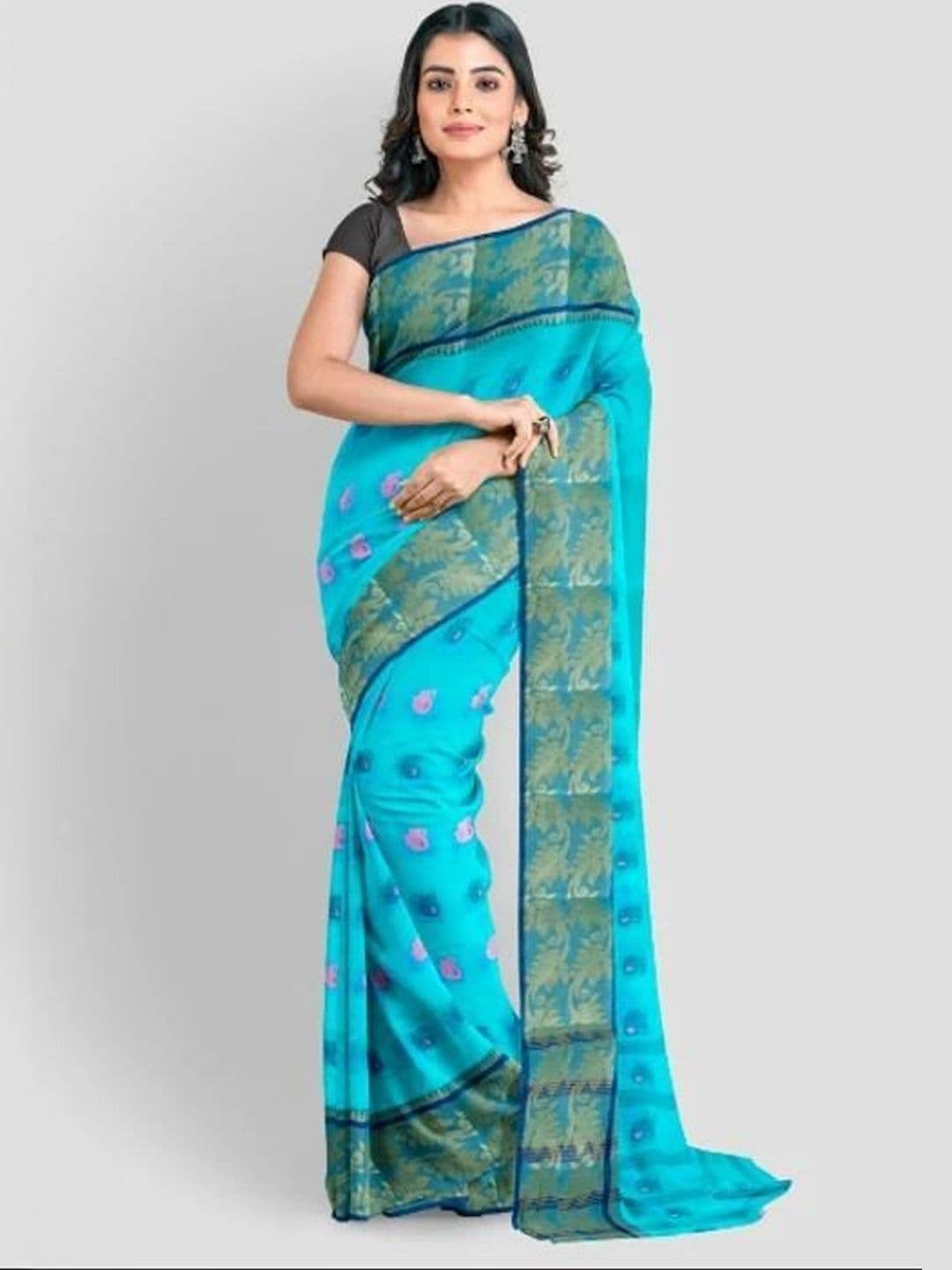 Aishani Saree Ghar Ethnic Motifs Zari Pure Cotton Handloom Taant Sarees - view 1