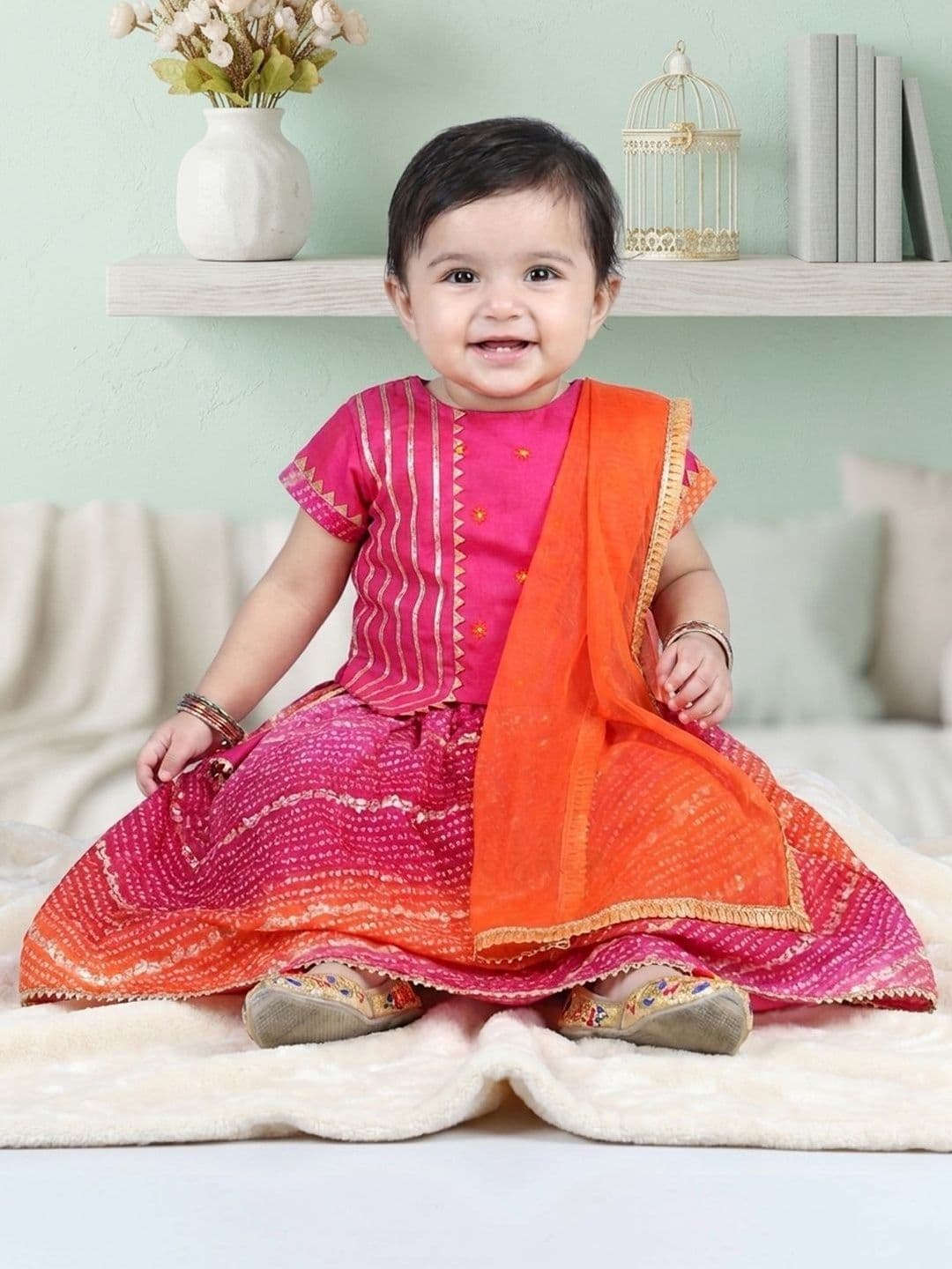 Here&Now X Kinder Kids Girls Embellished Ready to Wear Lehenga & Blouse With Dupatta - view 1