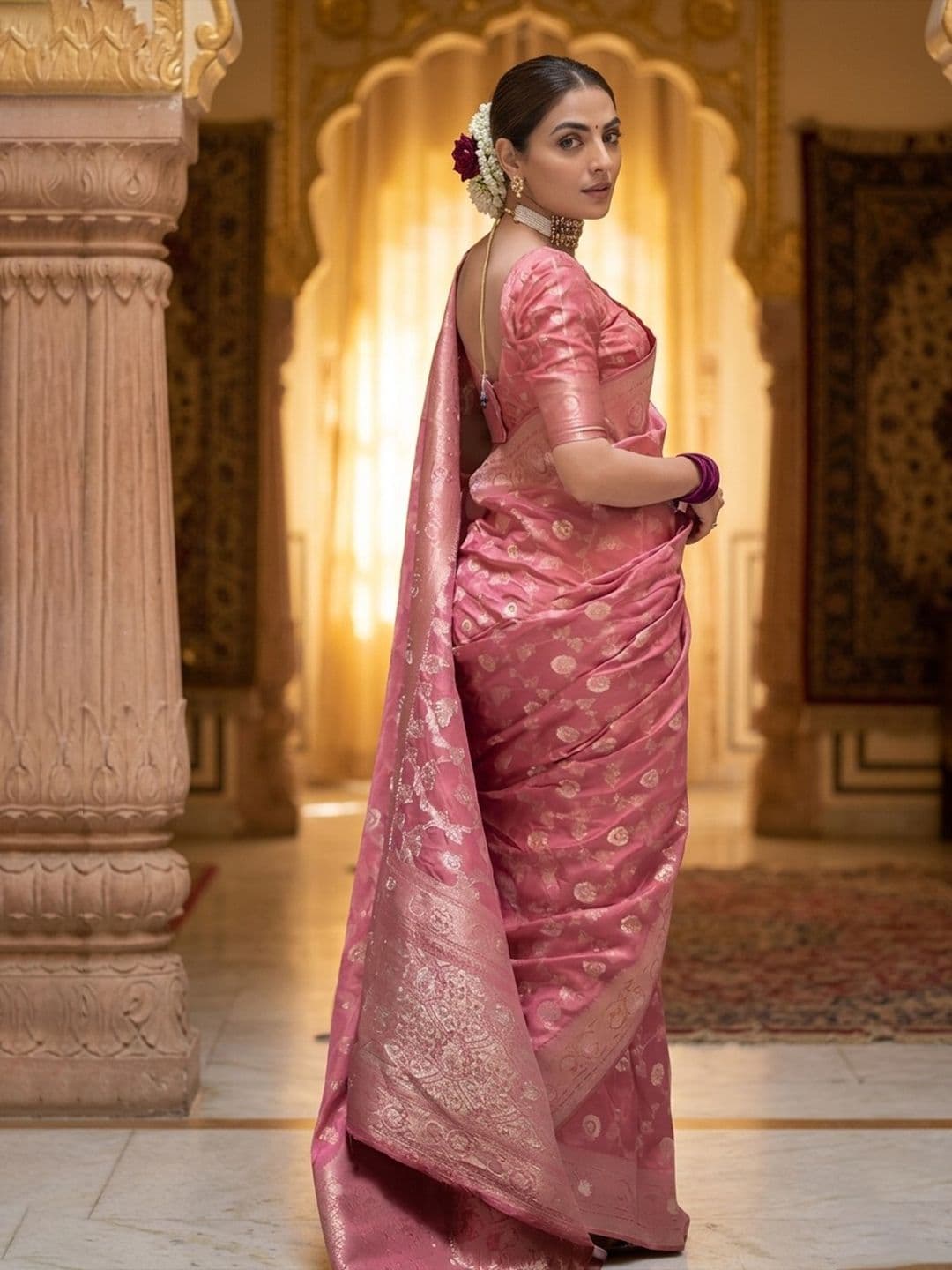 ANIRAV Ethnic Motifs Zari Silk Blend Heavy Work Banarasi Saree thumbnail 5