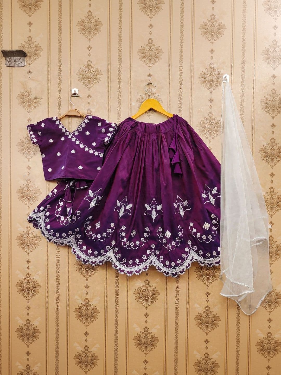 KATRODIYA ENTERPRISE Girls Embroidered Thread Work Semi-Stitched Lehenga & Blouse With Dupatta thumbnail 3