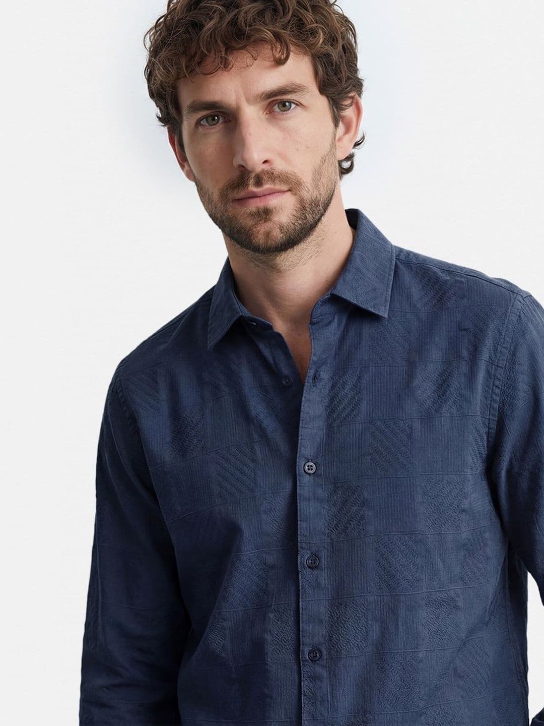 Snitch Navy Blue Jacquard Shirt thumbnail 5