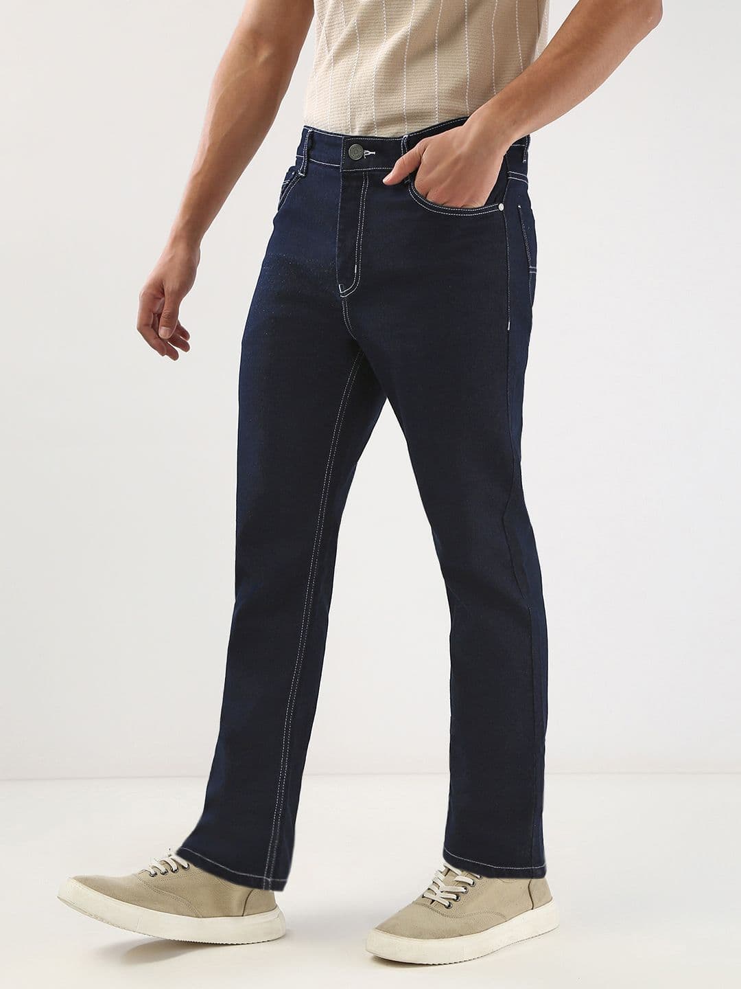 Urbano Fashion Men Dark Blue Straight Fit Washed Jeans Stretchable thumbnail 5
