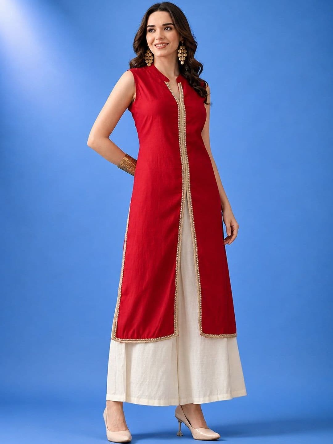 HERE&NOW Women Panelled Kurta with Palazzos thumbnail 4