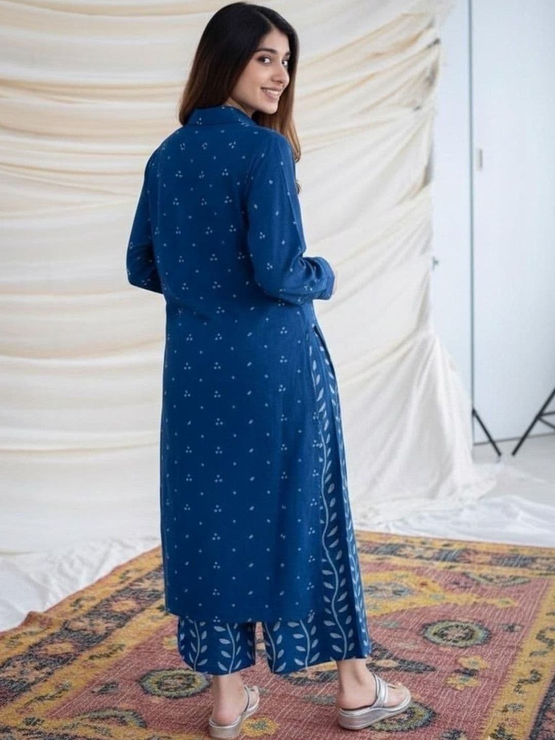 MILAAV Women Ethnic Motifs Printed Regular Pure Cotton Kurta with Trousers thumbnail 3