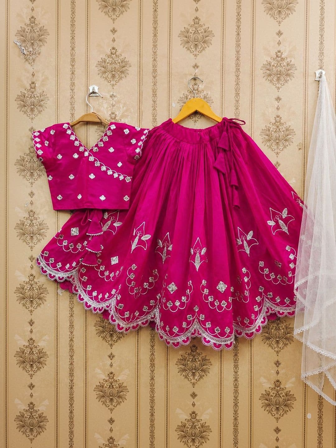 KATRODIYA ENTERPRISE Girls Embroidered Thread Work Ready to Wear Lehenga & Blouse With Dupatta thumbnail 3