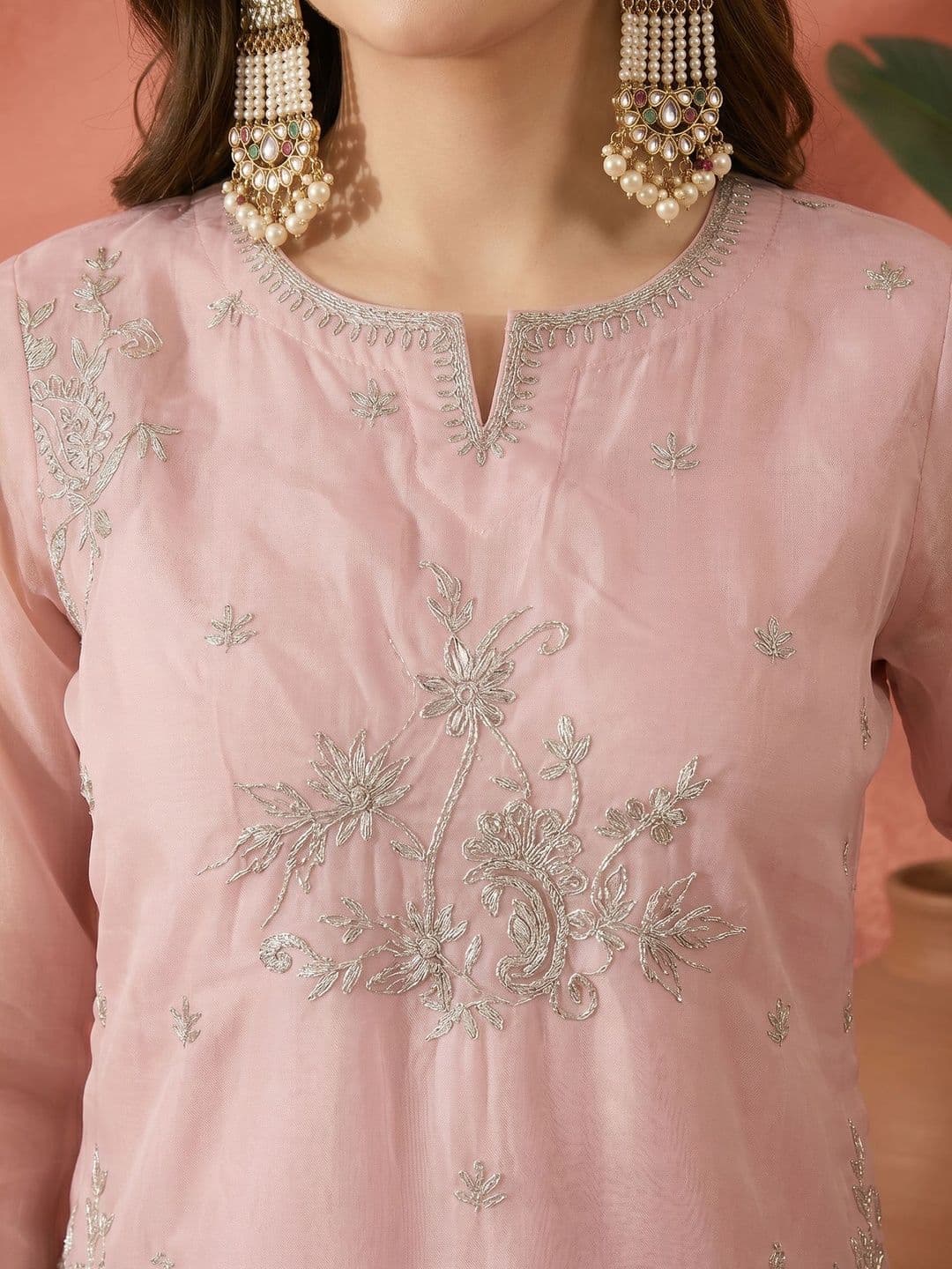 Sangria Embroidered Round Neck Kurta & Trousers With Dupatta thumbnail 5
