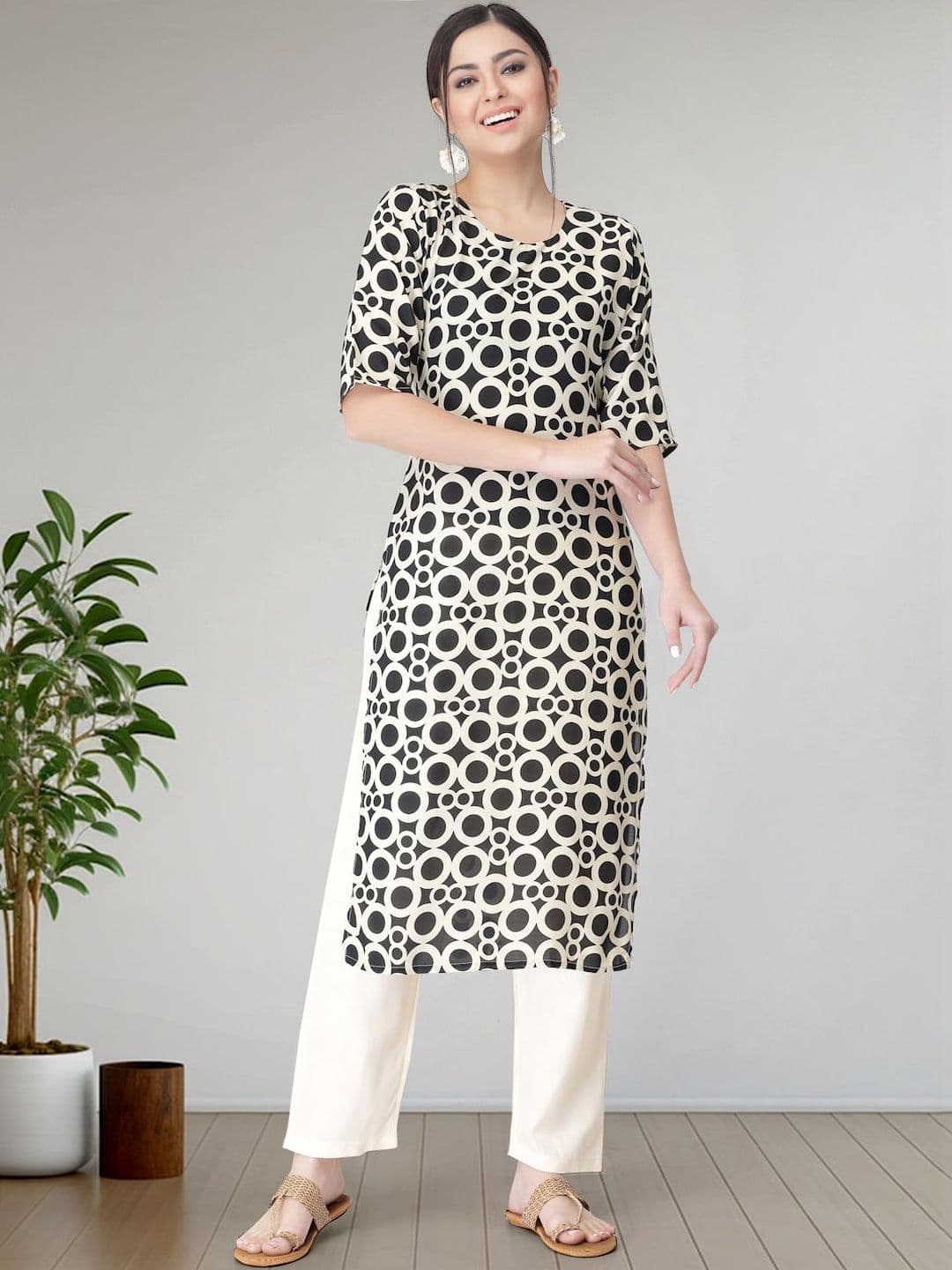 Sangria Printed Round Neck Straight Kurta & Trousers - view 1