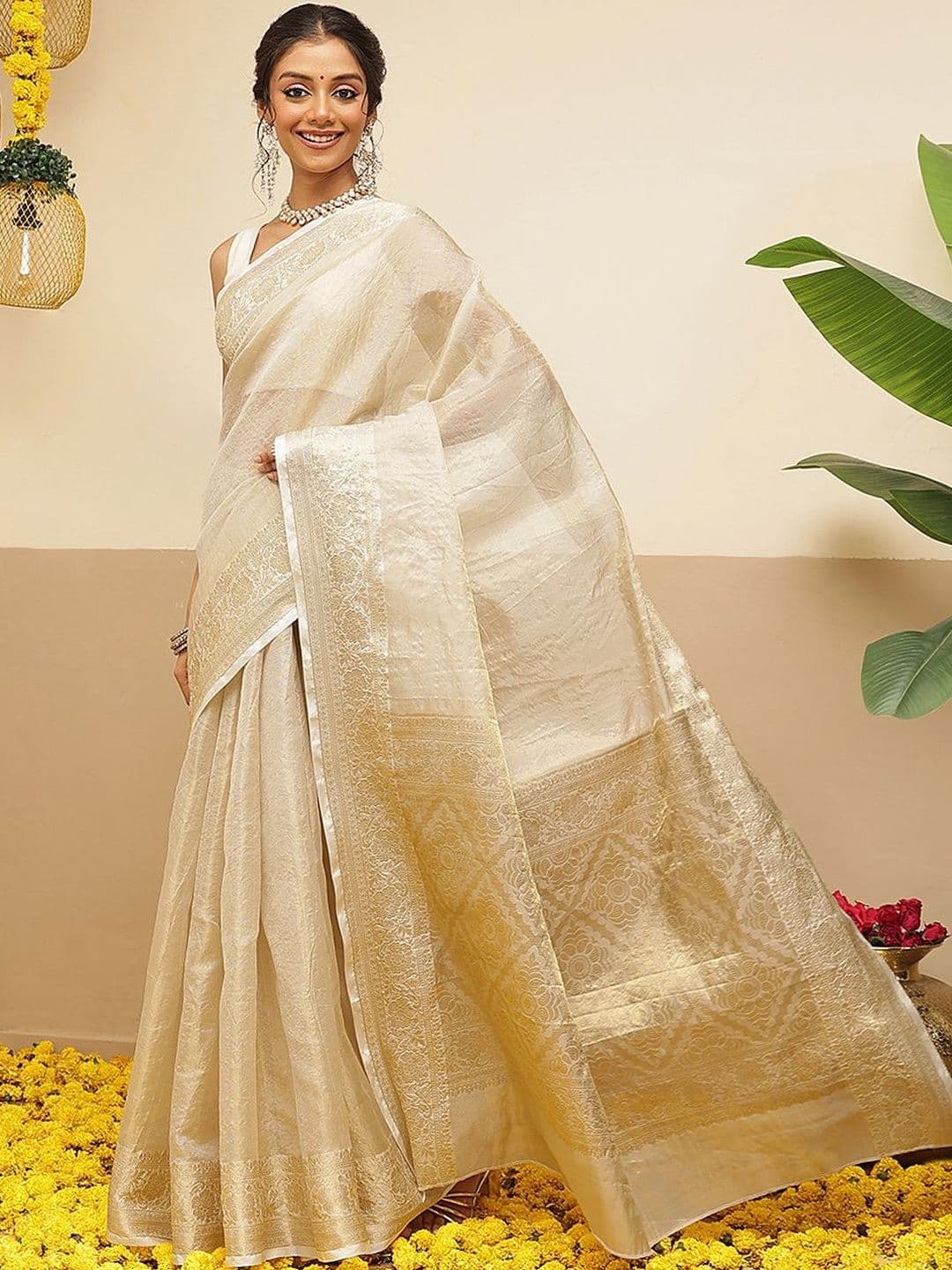 Silk Land Woven Design Zari Tissue Handloom Kasavu Saree - view 1