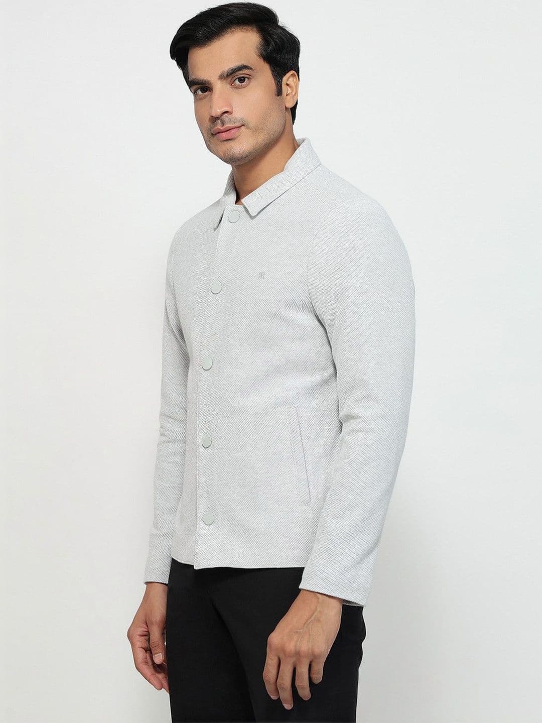 Raymond Self Design Cotton Spread Collar Open Front Jacket thumbnail 4